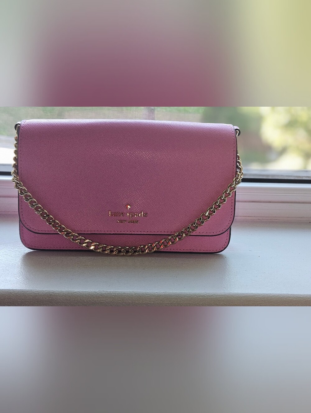 kate spade Pink Saffiano Crossbody with Gold Chain